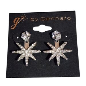 NWT G by Gennaro Silver Toned Starburst Rhinestone Dangle Post Earrings